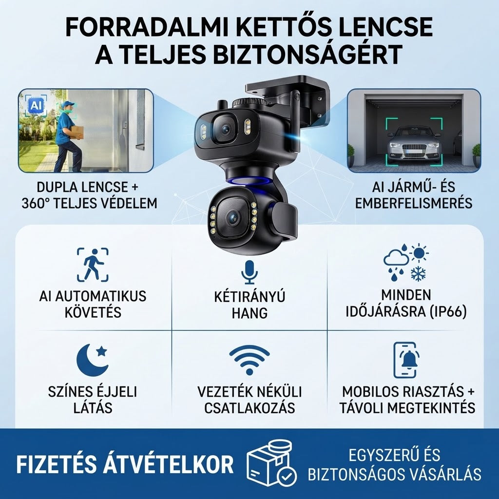 360°-os panorámavédelem｜Kétkamerás, színes éjjellátó intelligens kültéri biztonsági kamera